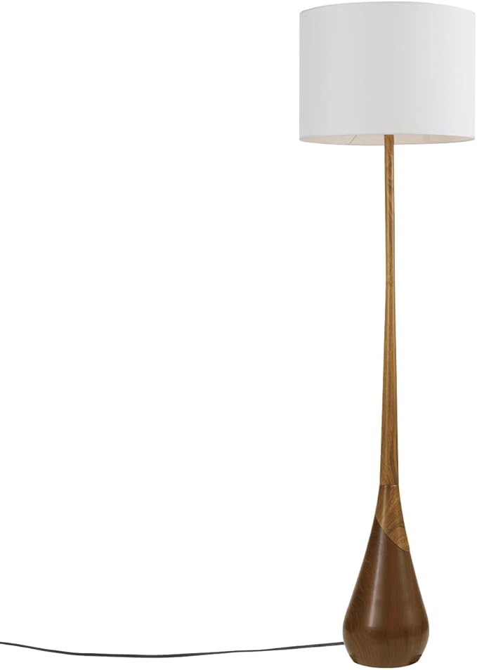 Globe Electric Novogratz x Globe Harrington 65″ Floor Lamp, 2-Tone Faux Wood Base, White Fabric Shade, Socket Rotary Switch 67225