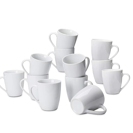 Amazon Basics Porcelain Heat Resistant Coffee Mugs, Microwave and Oven Safe, 12 oz, White, 12 Count