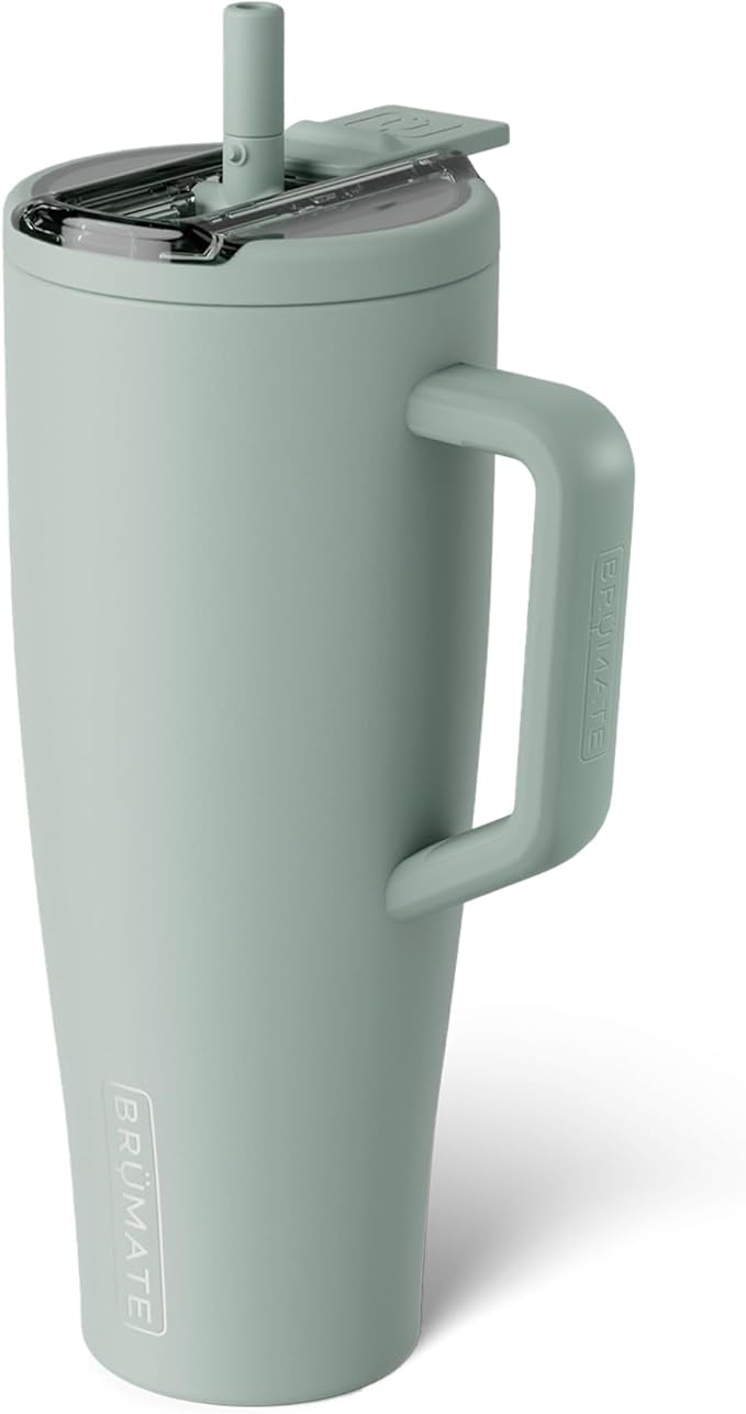 BrüMate Era Flip 40oz Tumbler with 100% Leakproof Covered Straw Lid | Hygienic Covered Straw | Insulated Stainless Steel Water Bottle with Handle | Cup Holder Friendly | BPA-Free (Sage)