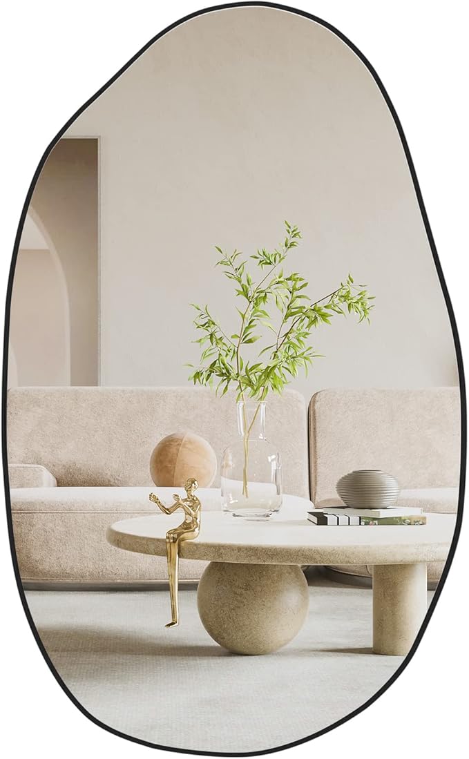 Irregular Asymmetrical Mirror Wall Mounted, Unique Vanity Mirror,Shaped Dressing Mirror Decorative for Living Room, Bathroom, Bedroom, Entryway Wall Decor, 33.5″×20.5″