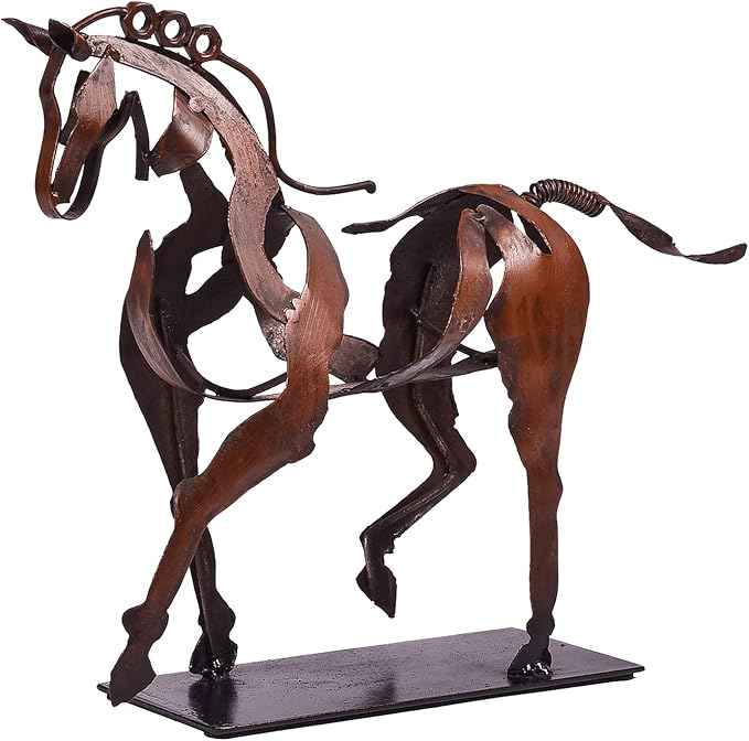 SunBlogs Art Handmade Horse Statue – Unique Rustic Decor for Office & Home – Hand-Painted Metal Sculpture – Perfect Handicraft Gift for Horse Lovers (Brown)
