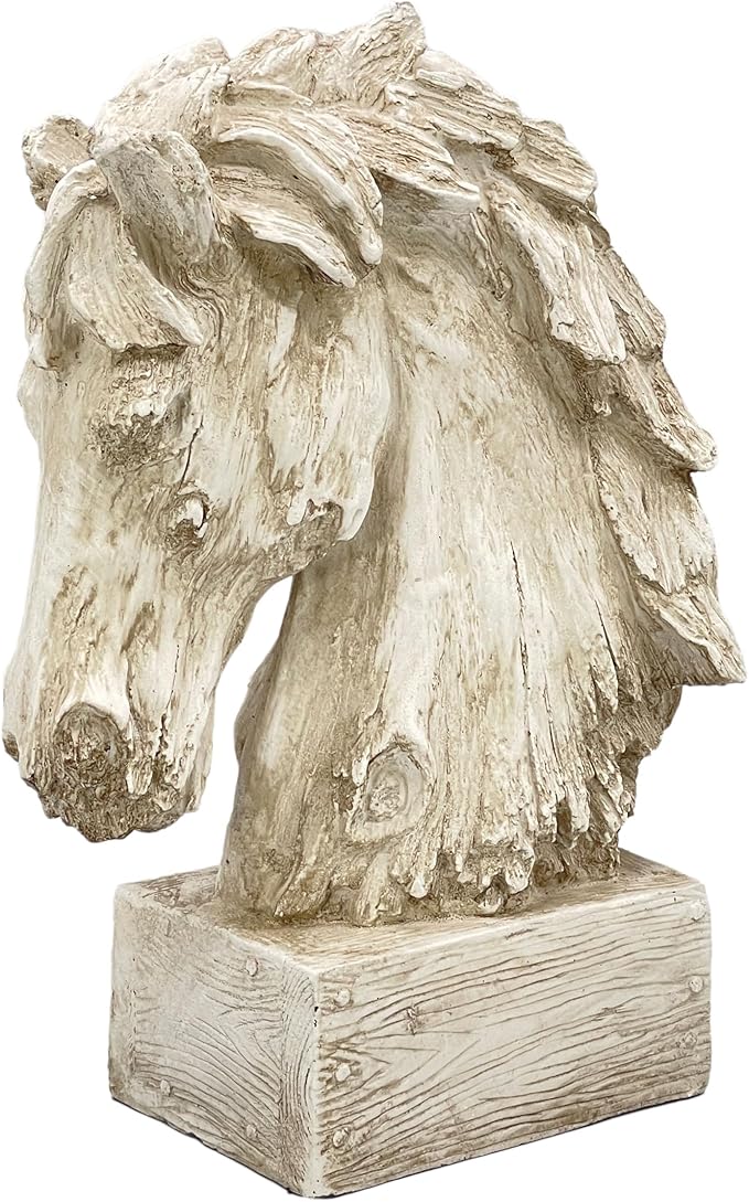 Galt International 18″ Horsehead Resin Wood-Look Tabletop Sculpture Mantle Entryway Table Foyer Home Decor Statue (Beige)