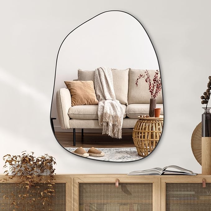 PERFNIQUE Irregular Wall Mirror Asymmetrical Mirror, 32”x24” Black Mirror for Bathroom Bedroom Living Room Entryway, Decorative Modern Wall Decor, Wall Mounted (Black, 32”x24”)